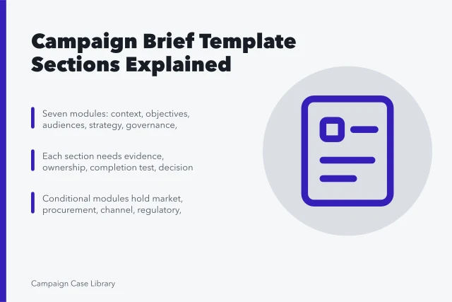 Campaign brief template sections organized into seven connected planning modules. How Campaign Brief Template Sections Differ