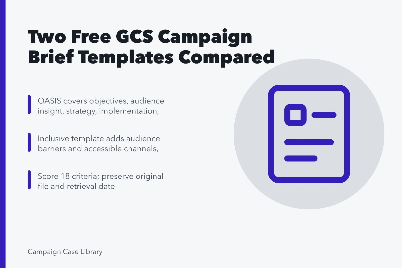 Comparison card for two free GCS campaign brief templates. Free Campaign Brief Templates: GCS Offers Two Real Options