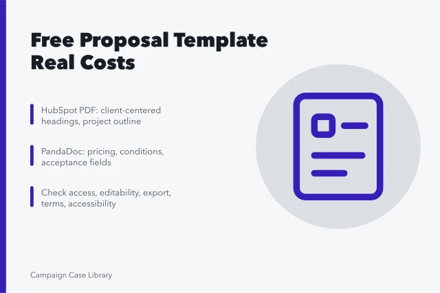 Card comparing HubSpot and PandaDoc free marketing proposal templates. What Does a Free HubSpot or PandaDoc Proposal Template Cost You?