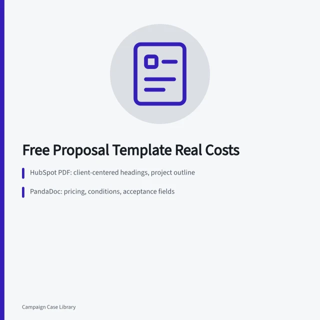 Card comparing HubSpot and PandaDoc free marketing proposal templates. What Does a Free HubSpot or PandaDoc Proposal Template Cost You?