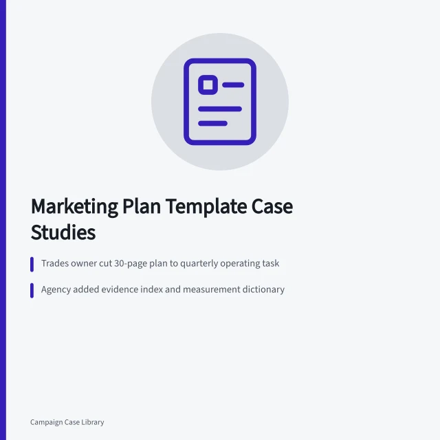Card summarizing six constructed marketing plan template adaptation cases. Which Marketing Plan Template Case Studies Are Useful