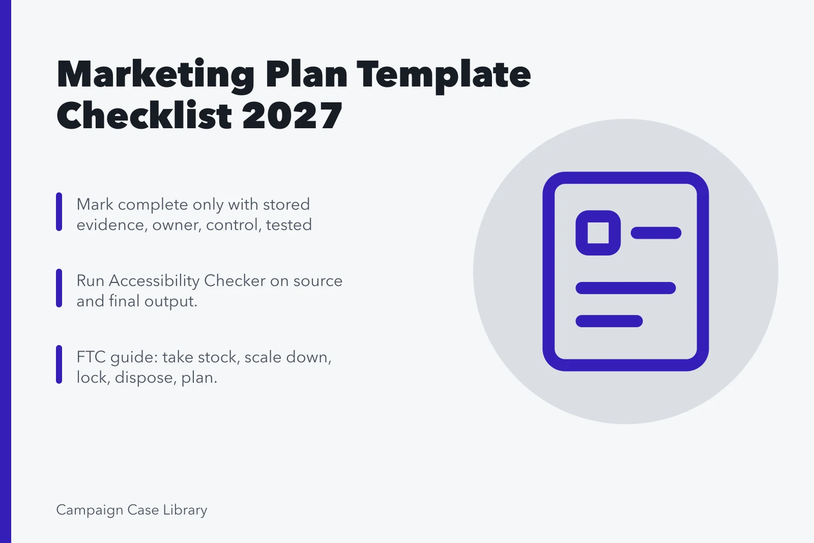 Checklist card for marketing plan template selection, accessibility, and data security. How to Use a Marketing Plan Template Checklist