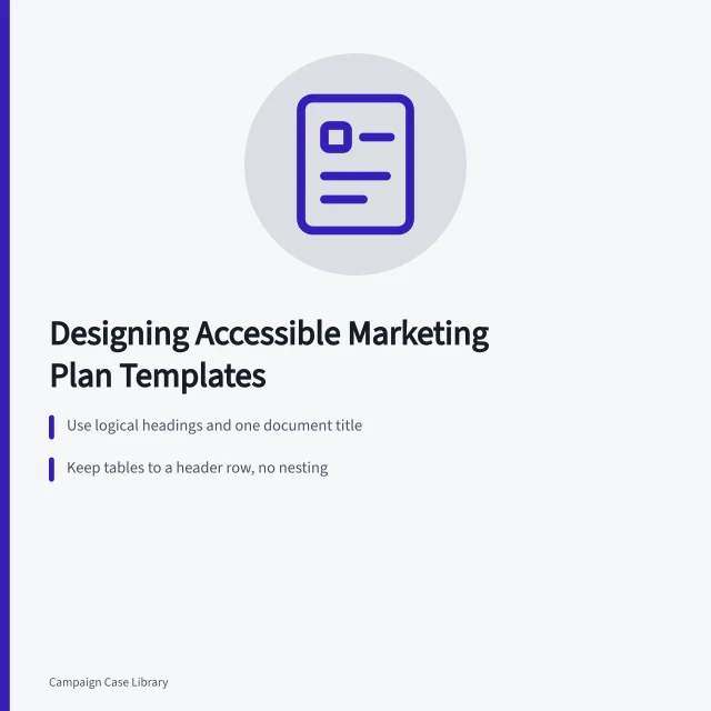 Card showing accessible marketing plan template structure and testing guidance. What Does the Evidence Actually Show About Marketing Plan Templates?