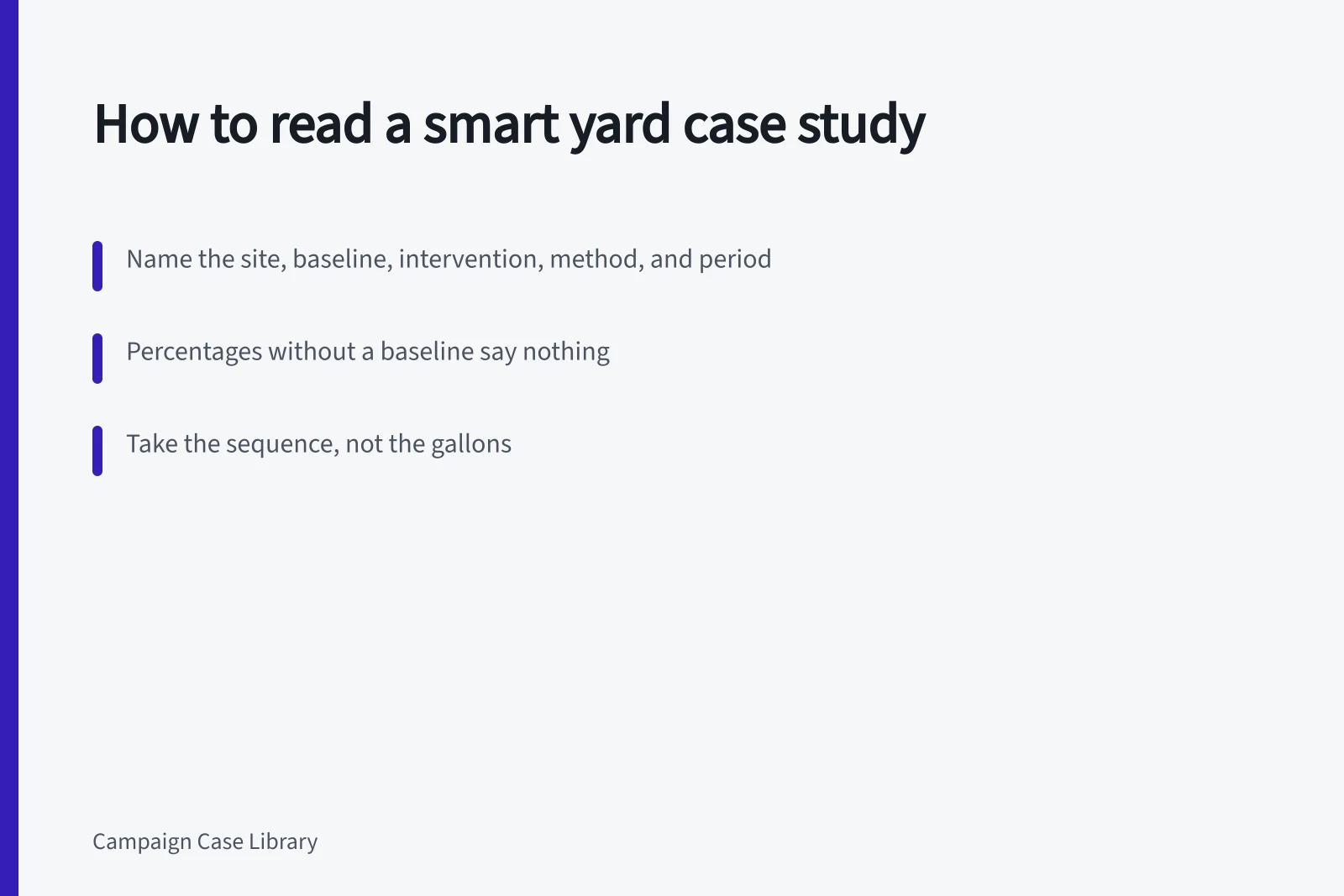 Checklist for judging smart yard case studies: site, baseline, method, sequence. What genuine smart yard case studies teach, once the marketing is stripped out